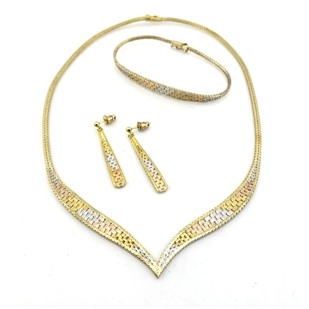 Vintage Italy Riccio Tricolor Gold Vermeil 925 Necklace Bracelet Earrings
